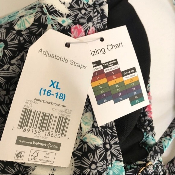 NWT Time and Tru Two Piece Bathing Suit Print Top Black Cutout Bottom Womens XL - Picture 9 of 16